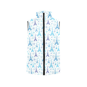 Blue Eiffel Tower Theme Pattern Print Design 01 Men's Padded Vest