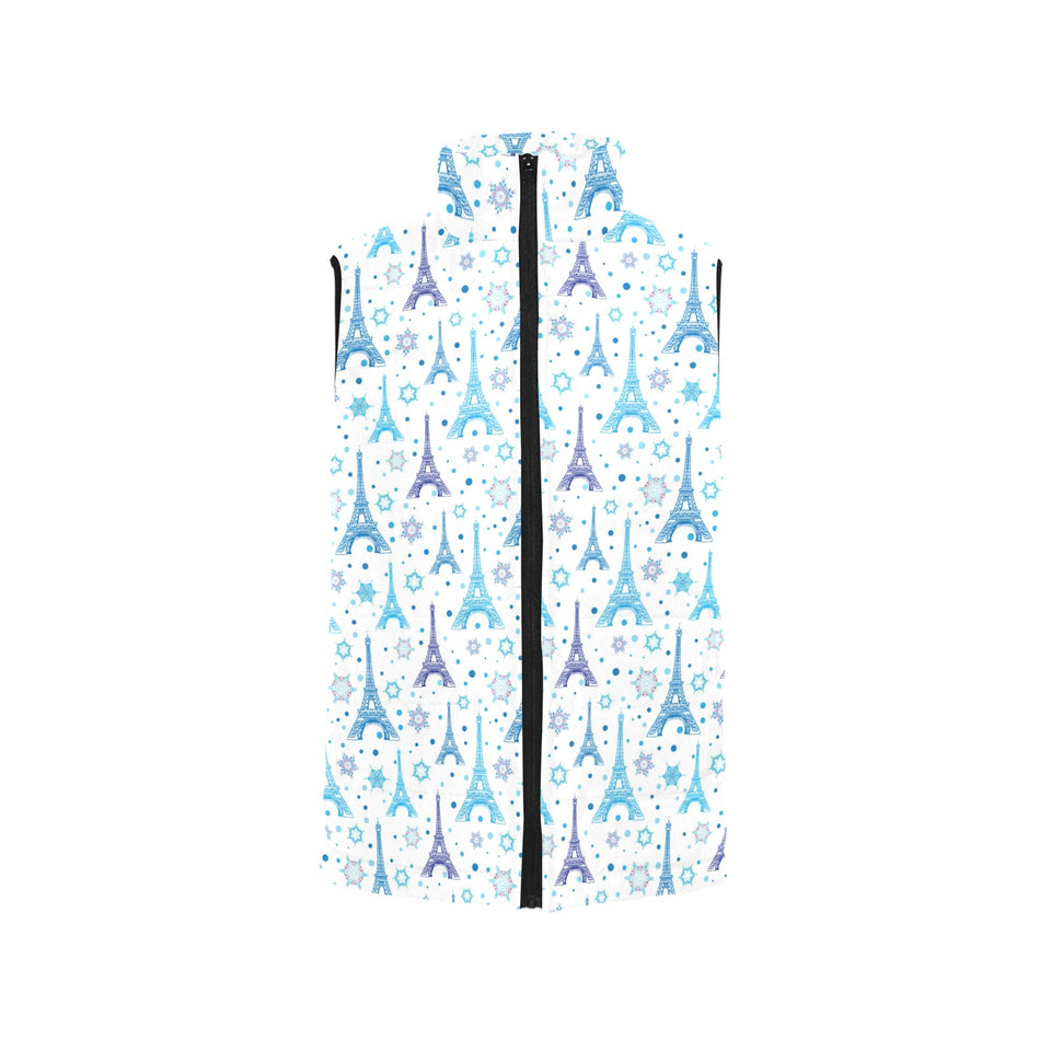 Blue Eiffel Tower Theme Pattern Print Design 01 Men's Padded Vest
