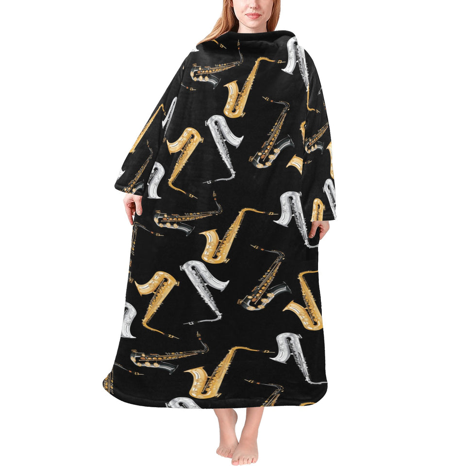 saxophone design pattern Blanket Robe with Sleeves