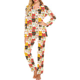 Colorful Maneki neko cat pattern Women's Long Pajama Set