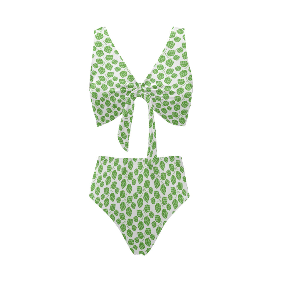 Hop pattern background Chest Bowknot High Waisted Bikini Swimsuit