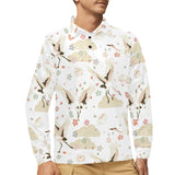 Beautiful Japanese cranes pattern Men's Long Sleeve Polo Shirt
