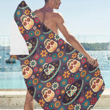 Sugar skulls flower maxican pattern Beach Towel
