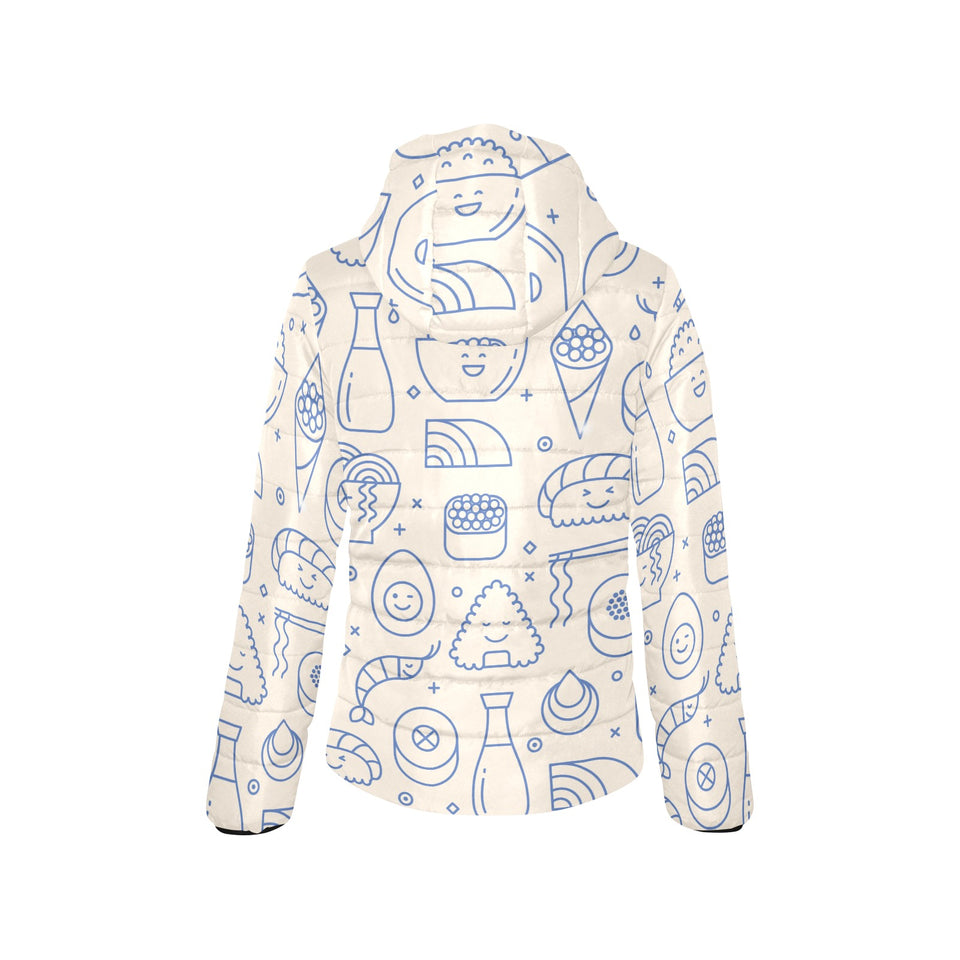 Cute sushi icon pattern Women's Padded Hooded Jacket