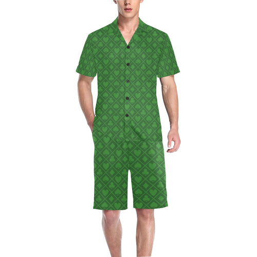 Casino Cards Suits Pattern Print Design 04 Men's V-Neck Short Pajama Set