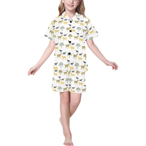 Silhouettes of goat and tree pattern Kids' Boys' Girls' V-Neck Short Pajama Set