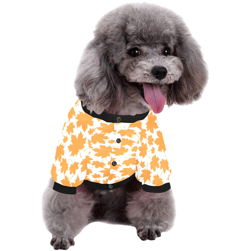 Orange Maple Leaf pattern All Over Print Pet Dog Round Neck Fuzzy Shirt
