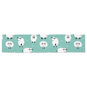 Cute sheep green background Table Runner