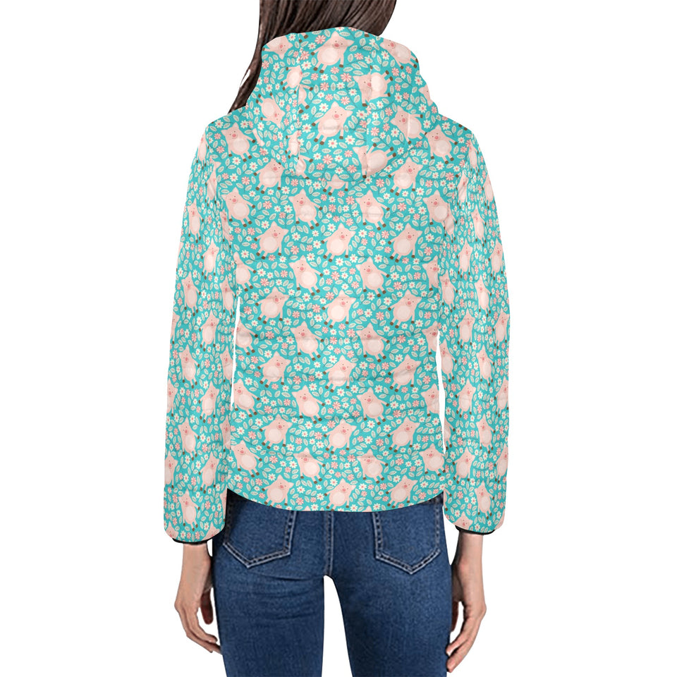 Pig Pattern Print Design 01 Women's Padded Hooded Jacket