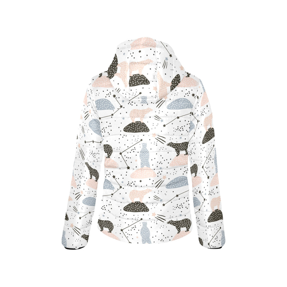 Polar bears star poka dot pattern Women's Padded Hooded Jacket