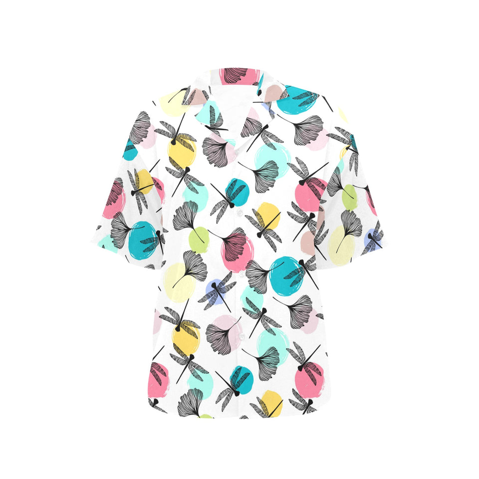 Dragonflies ginkgo leaves pattern Women's All Over Print Hawaiian Shirt