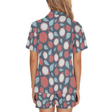dragon fruits dark blue background Women's V-Neck Short Pajama Set