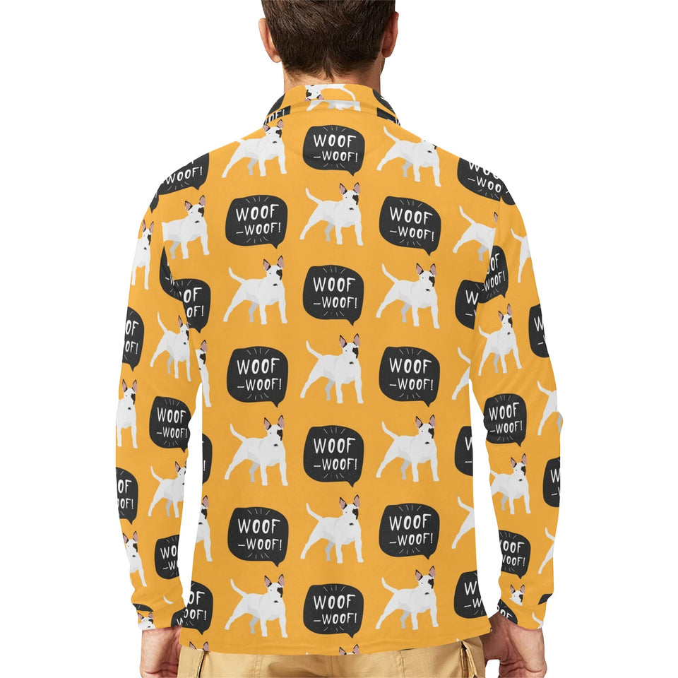 Bull Terrier Pattern Print Design 03 Men's Long Sleeve Polo Shirt