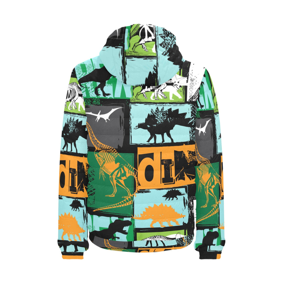 dinosaurs print pattern Men's Padded Hooded Jacket