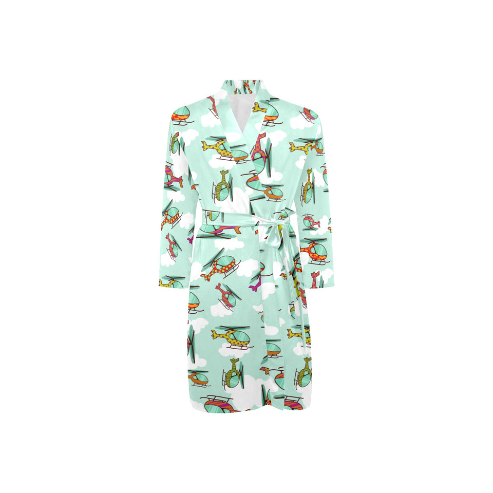 Helicopter design pattern Men's Long Sleeve Belted Night Robe