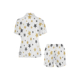 hand drawn gold black star pattern Women's V-Neck Short Pajama Set