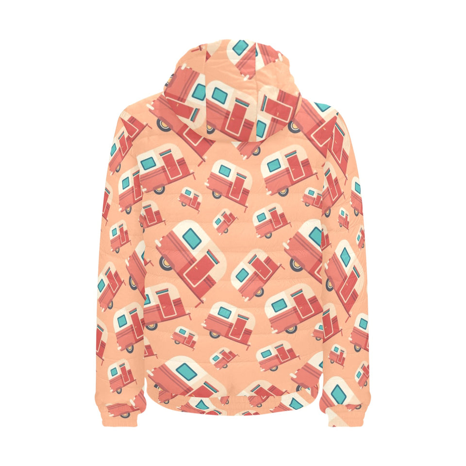 Camper Van Pattern Print Design 03 Men's Padded Hooded Jacket
