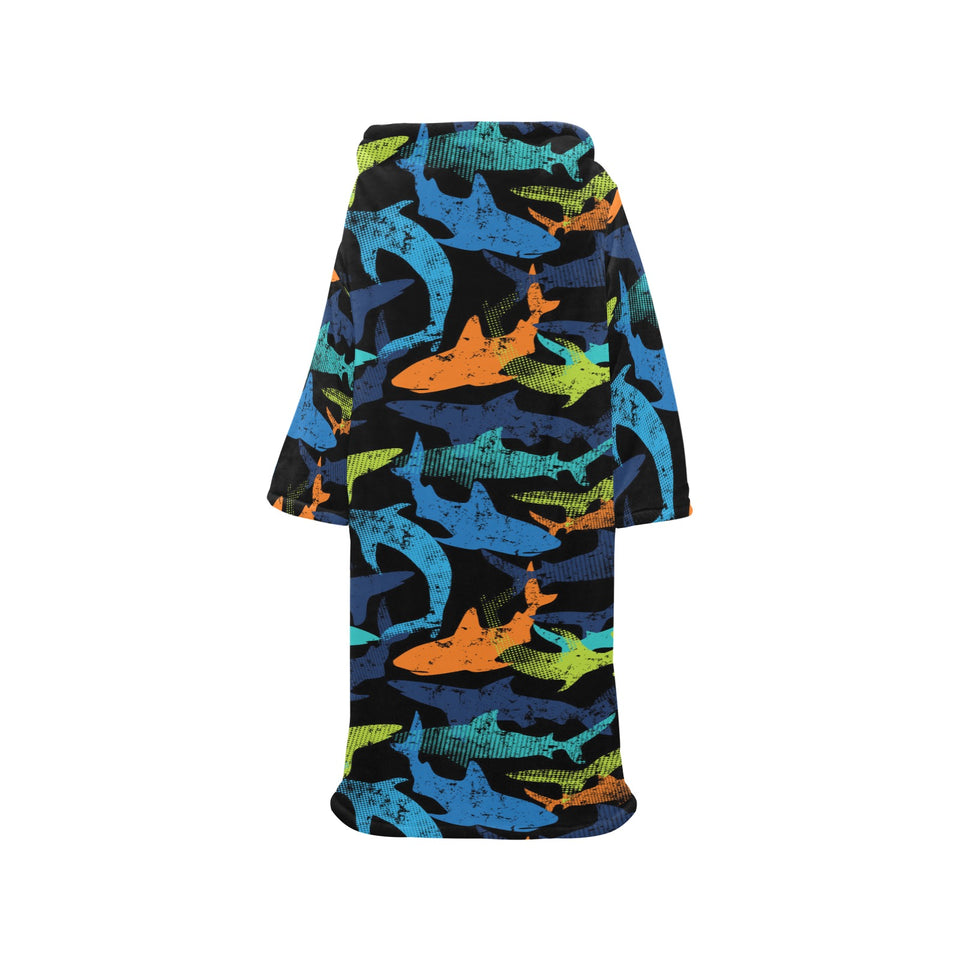 Colorful shark Blanket Robe with Sleeves