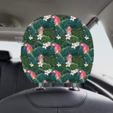 Parrot Palm tree leaves flower hibiscus pattern Car Headrest Cover