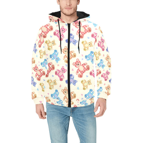 Teddy Bear Pattern Print Design 05 Men's Padded Hooded Jacket