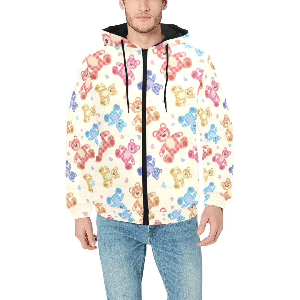 Teddy Bear Pattern Print Design 05 Men's Padded Hooded Jacket