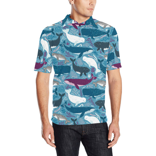 Whale design pattern Men's All Over Print Polo Shirt