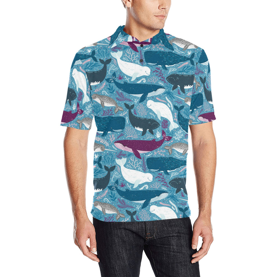 Whale design pattern Men's All Over Print Polo Shirt