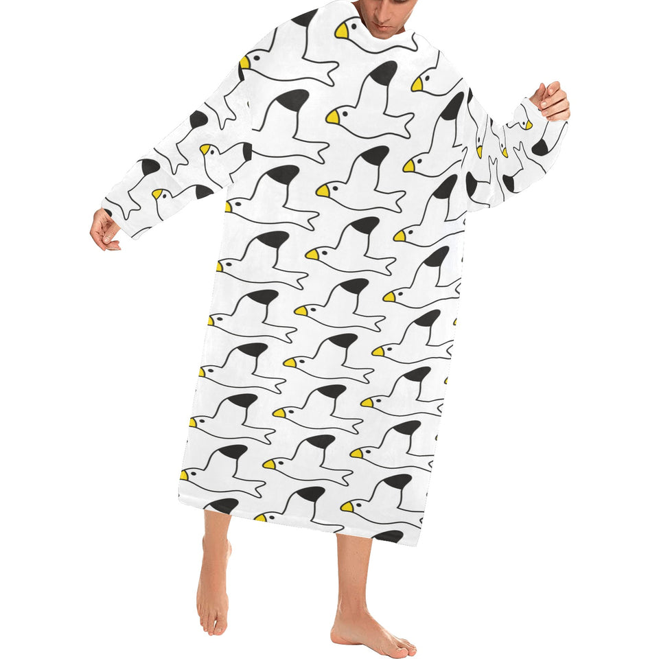 Seagull Pattern Print Design 05 Blanket Robe with Sleeves