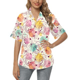 Clock butterfly pattern Women's All Over Print Hawaiian Shirt
