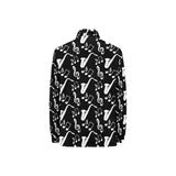 Saxophone music notes treble clef black white them Women's Long Sleeve Polo Shirt