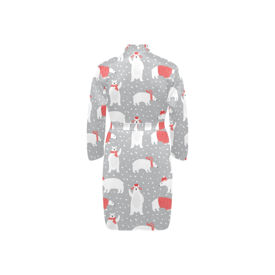Cute polar bear christmas snow pattern Men's Long Sleeve Belted Night Robe