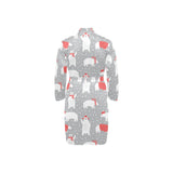 Cute polar bear christmas snow pattern Men's Long Sleeve Belted Night Robe