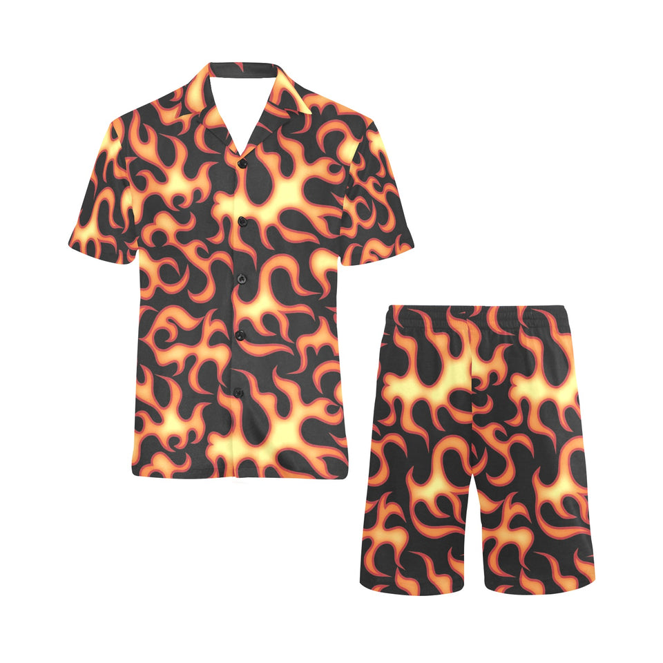 Fire flame dark pattern Men's V-Neck Short Pajama Set