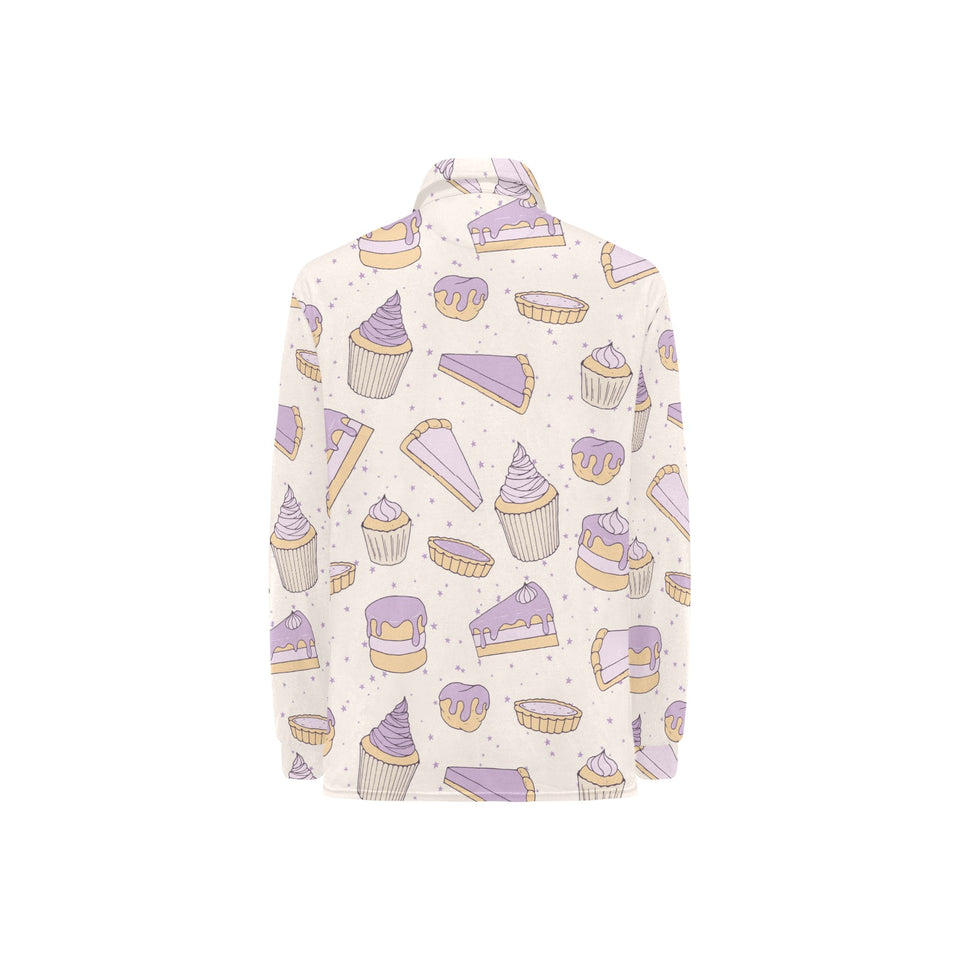 Cakes pies tarts muffins and eclairs purple bluebe Women's Long Sleeve Polo Shirt