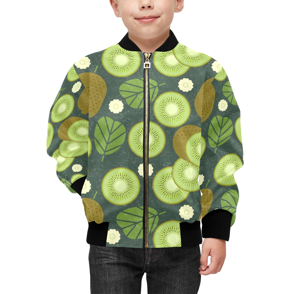 Whole sliced kiwi leave and flower Kids' Boys' Girls' Bomber Jacket