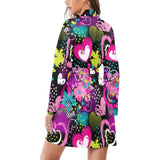 heart dot wave star creative design pattern Women's Long Sleeve Belted Night Robe