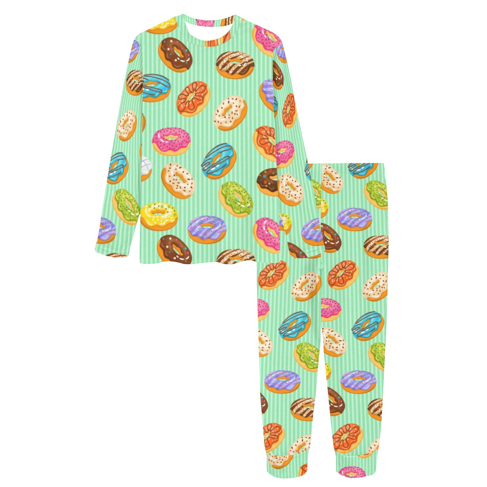 Colorful donut pattern green background Women's All Over Print Pajama Set