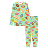 Colorful donut pattern green background Women's All Over Print Pajama Set