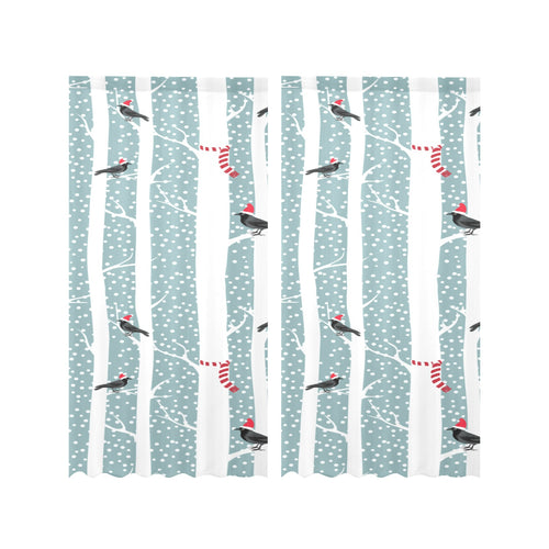 Crows christmas hat scarf Gauze Curtain