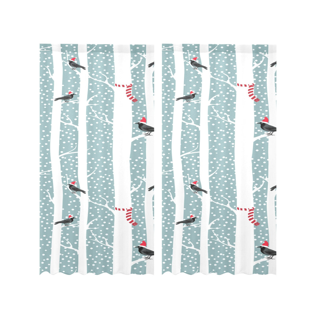 Crows christmas hat scarf Gauze Curtain