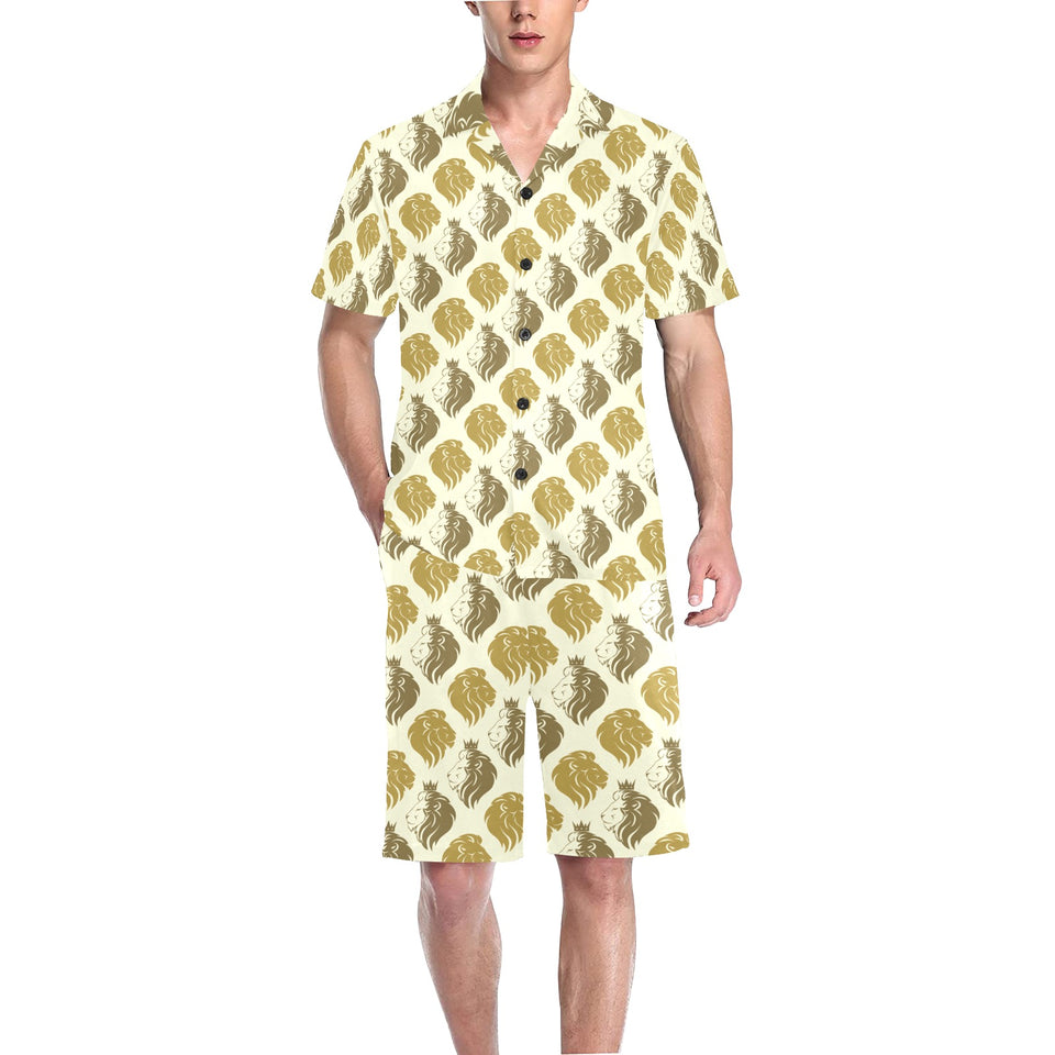 Lion Pattern Print Design 02 Men's V-Neck Short Pajama Set