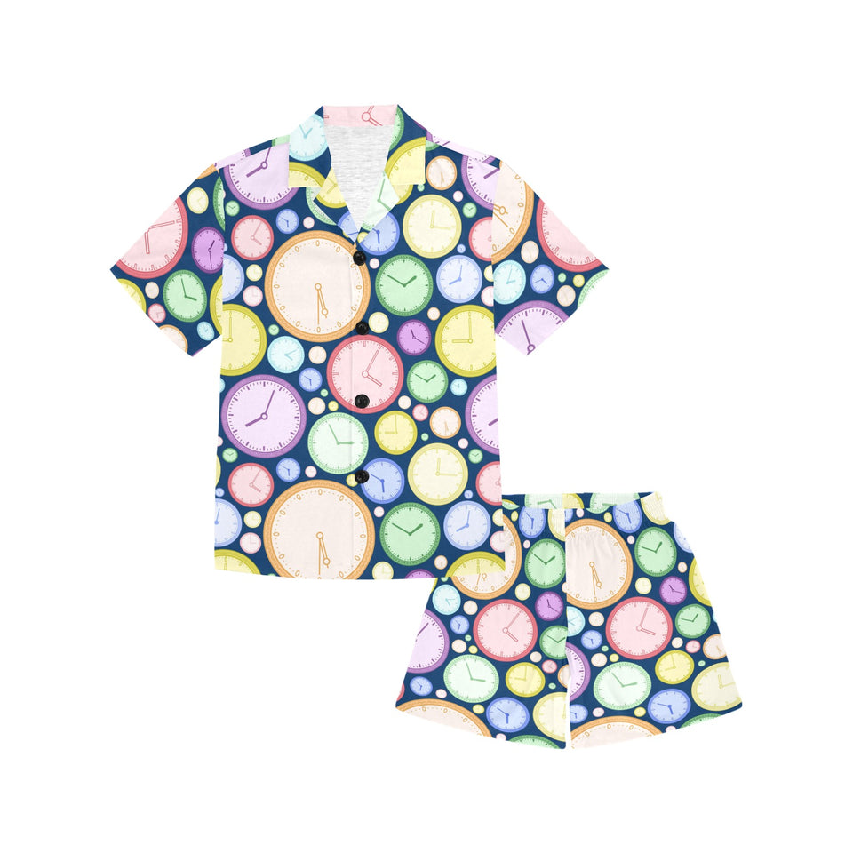 Colorful clock background Kids' Boys' Girls' V-Neck Short Pajama Set