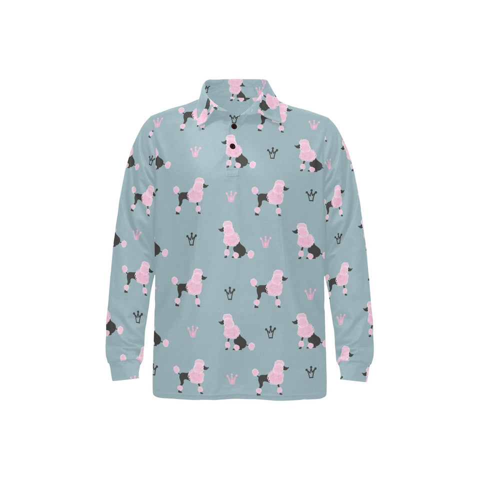 poodle dog pattern Men's Long Sleeve Polo Shirt