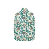 Cute sloths tropical palm leaves white background Women's Long Sleeve Polo Shirt