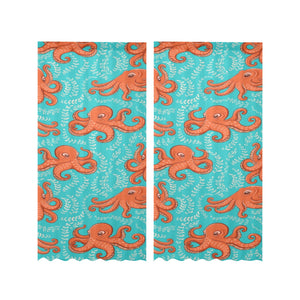 Octopus turquoise background Gauze Curtain