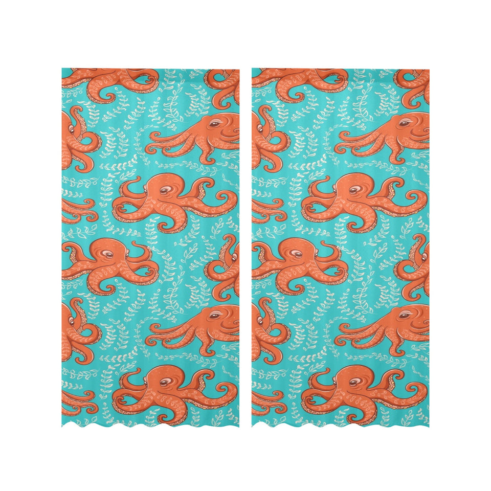 Octopus turquoise background Gauze Curtain