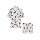 Cool rooster chicken cock floral ornament backgrou Women's V-Neck Short Pajama Set