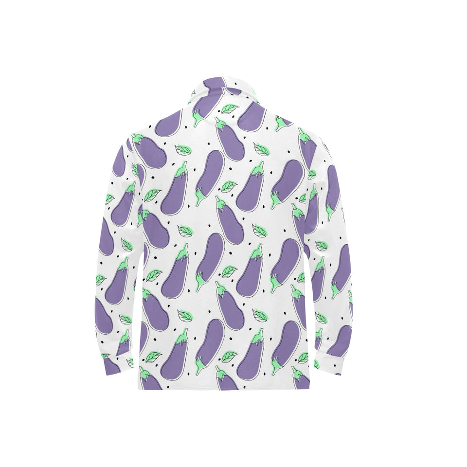 Eggplant Pattern Print Design 05 Men's Long Sleeve Polo Shirt