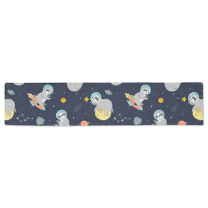 Cute sloth astronaut star planet rocket pattern Table Runner
