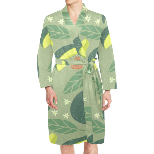 Avocado pattern Men's Long Sleeve Belted Night Robe